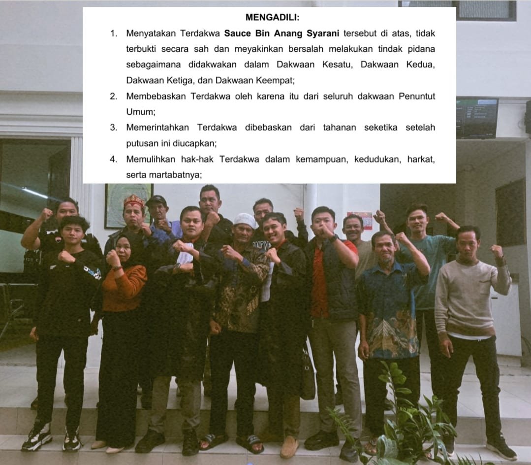 Pendampingan ARUN Kalteng Berujung Vonis Bebas untuk Sauce